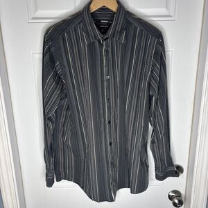 Murano Men's Modern Comfort XLA Long Sleeve Striped Button Up Dress Shirt Large